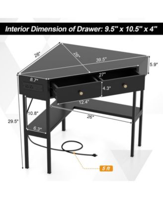 Space Saving Corner Computer Desk with 2 Large Drawers