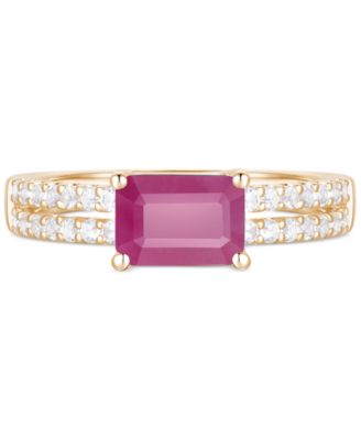 Ruby (1 ct. t.w.) & Diamond (1/4 ct. t.w.) Double Row Ring in 14k Gold (Also in Emerald & Sapphire)