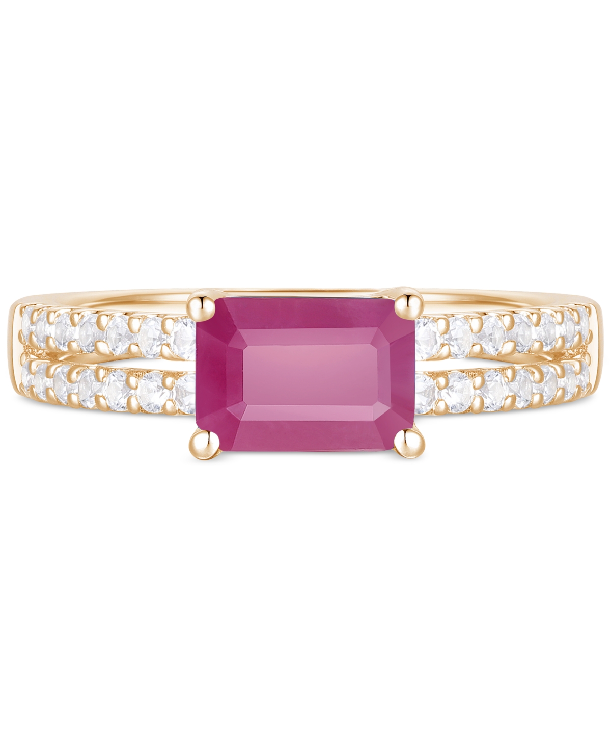 Macy's Ruby (1 Ct. T.w.) & Diamond (1/4 Ct. T.w.) Double Row Ring In 14k Gold (also In Emerald & Sapphire) In Gold