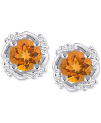 Gemstone and Diamond Framed 1/3" Stud Earrings in 14K White Gold (also in 14K Yellow Gold)