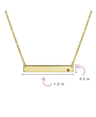 Horizontal Sideway Flat Bar Name Plated Pendant Necklace Gold Plated Sterling Silver With Crystal