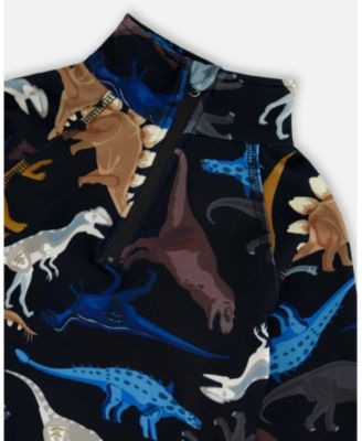 Boys Two-Piece Thermal Underwear Set Black Dinosaur Print