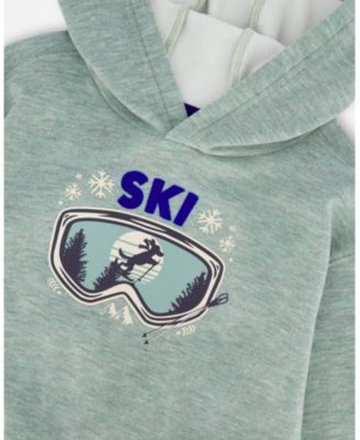 Boy Super Soft Hooded Brushed Jersey Sweatshirt with Graphic Print Green - Toddler|Child