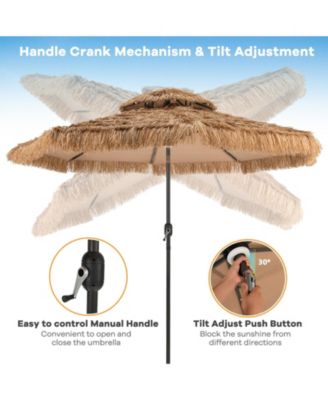 10 ft Hawaiian Style Solar Lighted Thatched Tiki Patio Umbrella