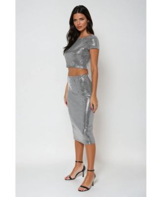 Women's Two Piece Disco Dot Top With Midi Skirt