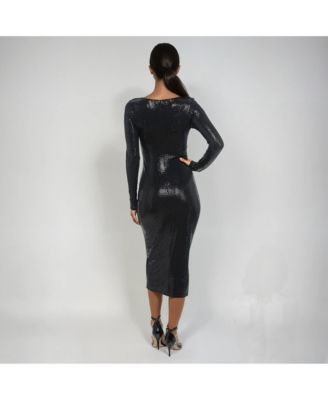 Women's Long Sleeve Square Neck Disco Dot Maxi Dress