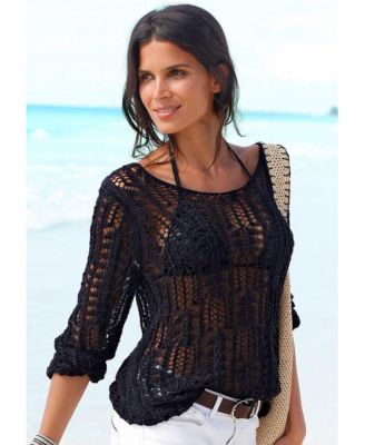 Women's Scoop Neck Open Knit Pullover Sweater