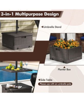 Patio 175lbs Fillable Umbrella Base w/ Table Tray Wheeled 3-in-1 Stand Outdoor
