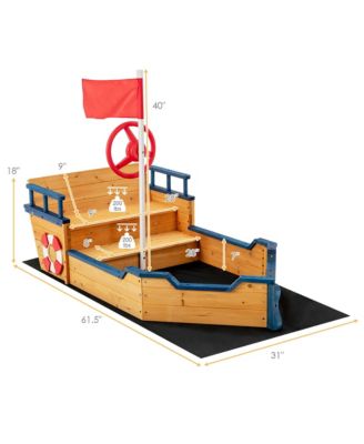 Toddler Pirate Boat Wooden Sandbox Non-Woven Fabric Liner Children Outdoor Playset
