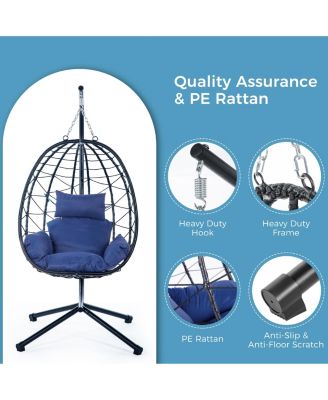 37 Inch Wicker Egg Swing Chair with Stand 350LB Capacity and Removable Cushion