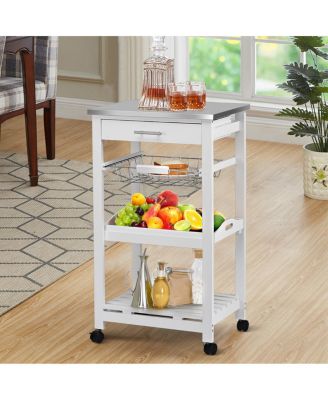 Kitchen Island Cart with Stainless Steel Tabletop and Basket