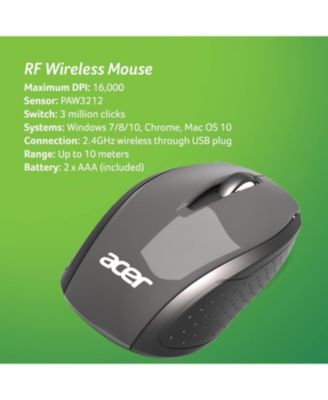 RF Wireless Mouse (Gray/Black) | Works with Chromebook | USB Plug and Play for Right/Left Handed Users