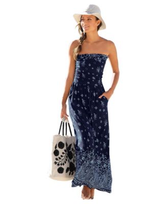 Casual Simple Light Blue Dress Lascana Women's Bandeau Maxi Dress Navy  Printed