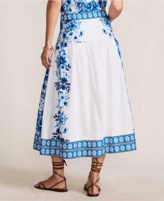 Women's Poplin Border Print Midi Skirt - Set Bottom
