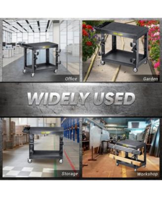 46" 2-Tier Flat Top Rolling Tool Cart with Wheels, Industrial PP Service Tool Cart