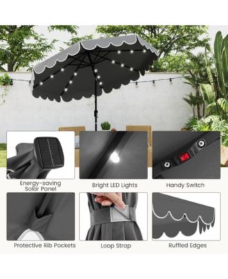 9.3 FT Solar Patio Umbrella w/ 32 LED Lights & Vented Top & Ruffles