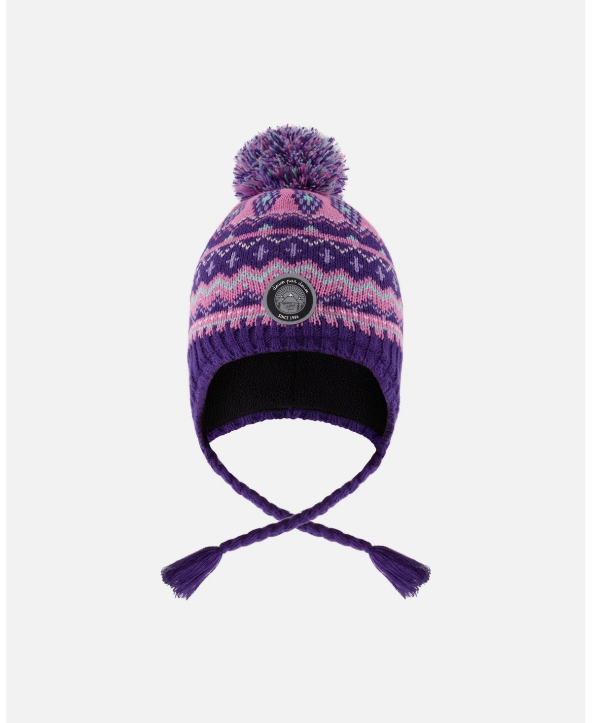 Deux par Girl Lined Peruvian Knit Pompom Hat Purple and Pink - Toddler|Child