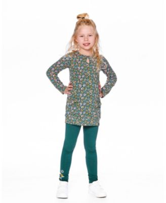Big Girls Jersey Tunic Green with Floral Print