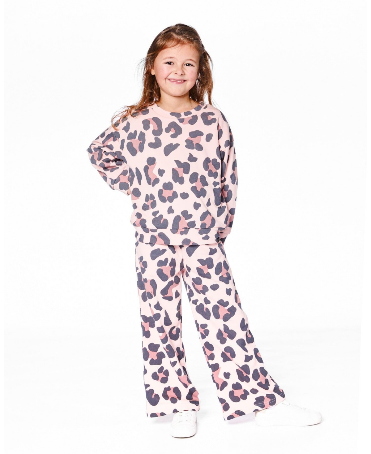 Deux par Girl French Terry Sweatshirt Pink Leopard