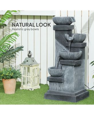 4-Tier 33.5" Outdoor Waterfall Fountain with LED Lights, Pump