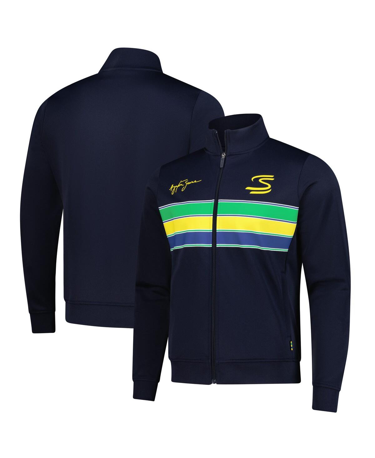 Ayrton Men's and Women's Senna Navy F1 Retro Stripe Full-Zip Jacket - Navy