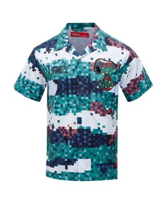 Men's Green Peanuts Snoopy Pixel Camo Button-Up Shirt
