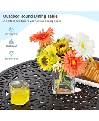 36'' Outdoor Round Dining Table Cast Aluminum Patio Bistro Table w/ Umbrella Pole