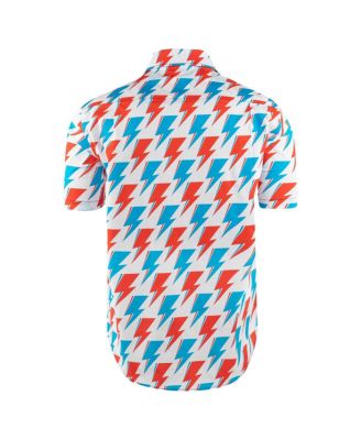 Men's White David Bowie Red and Blue Bolt Button-Down Shirt