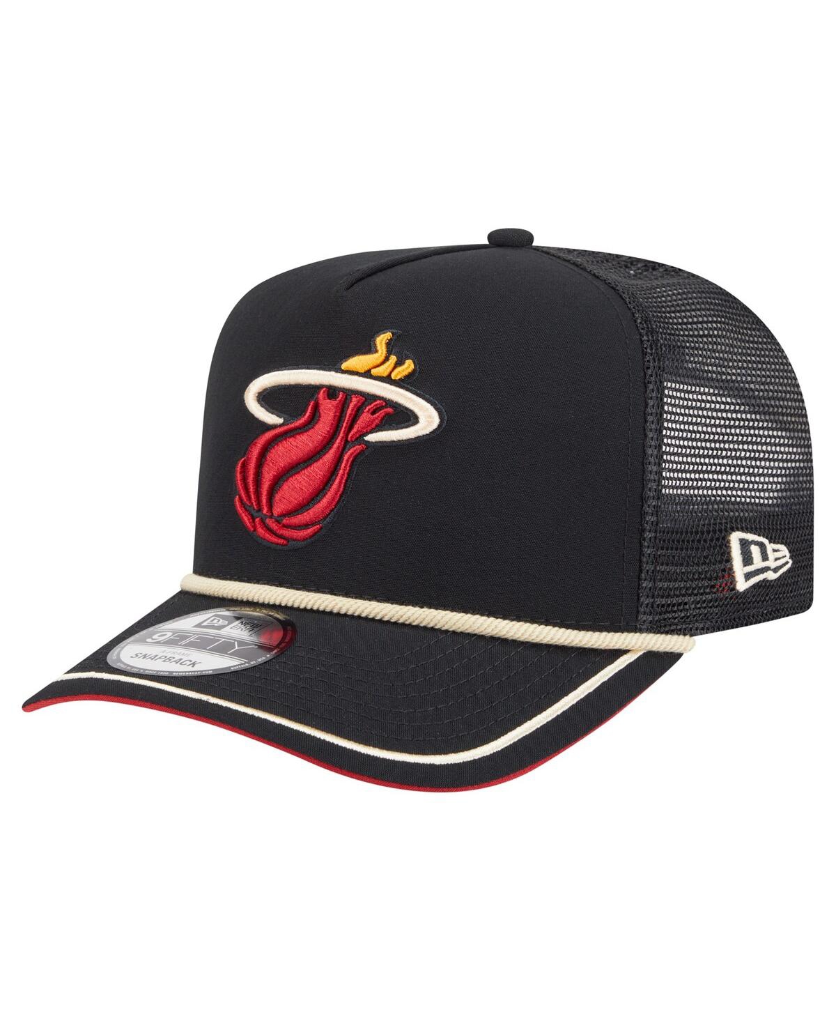 New Era Men's Black Miami Heat Team Rope A-frame 9fifty Snapback Hat In Black