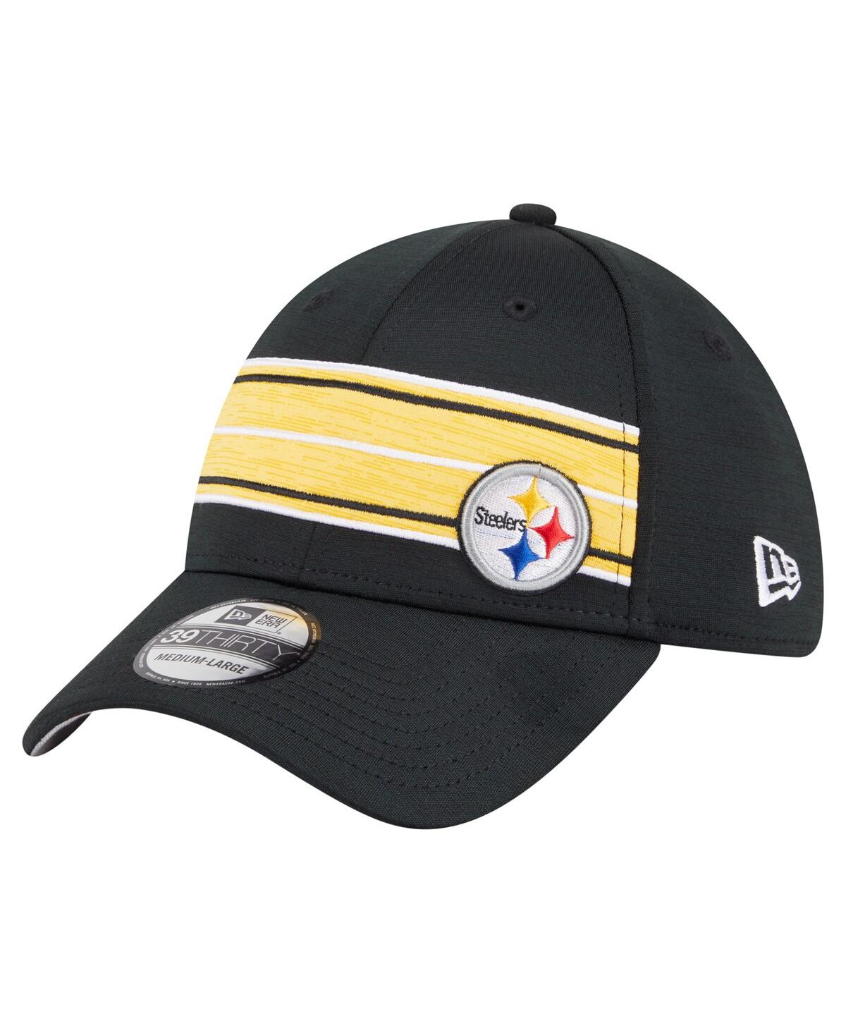 Men's Black Pittsburgh Steelers Stripes 39THIRTY Flex Hat - Black