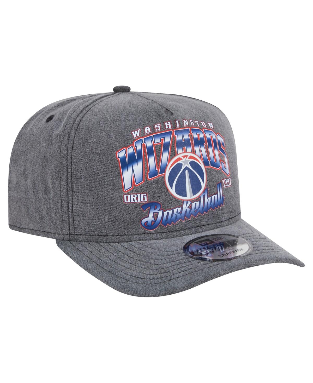 New Era Men's Charcoal Washington Wizards Throwback Washed Pre-curved 9fifty Snapback Hat In Gray