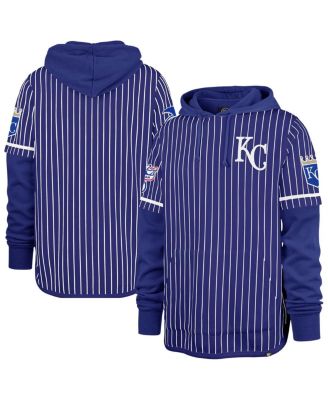 '47 Brand - Men's Royal Kansas City Royals Pinstripe Double Header Pullover Hoodie