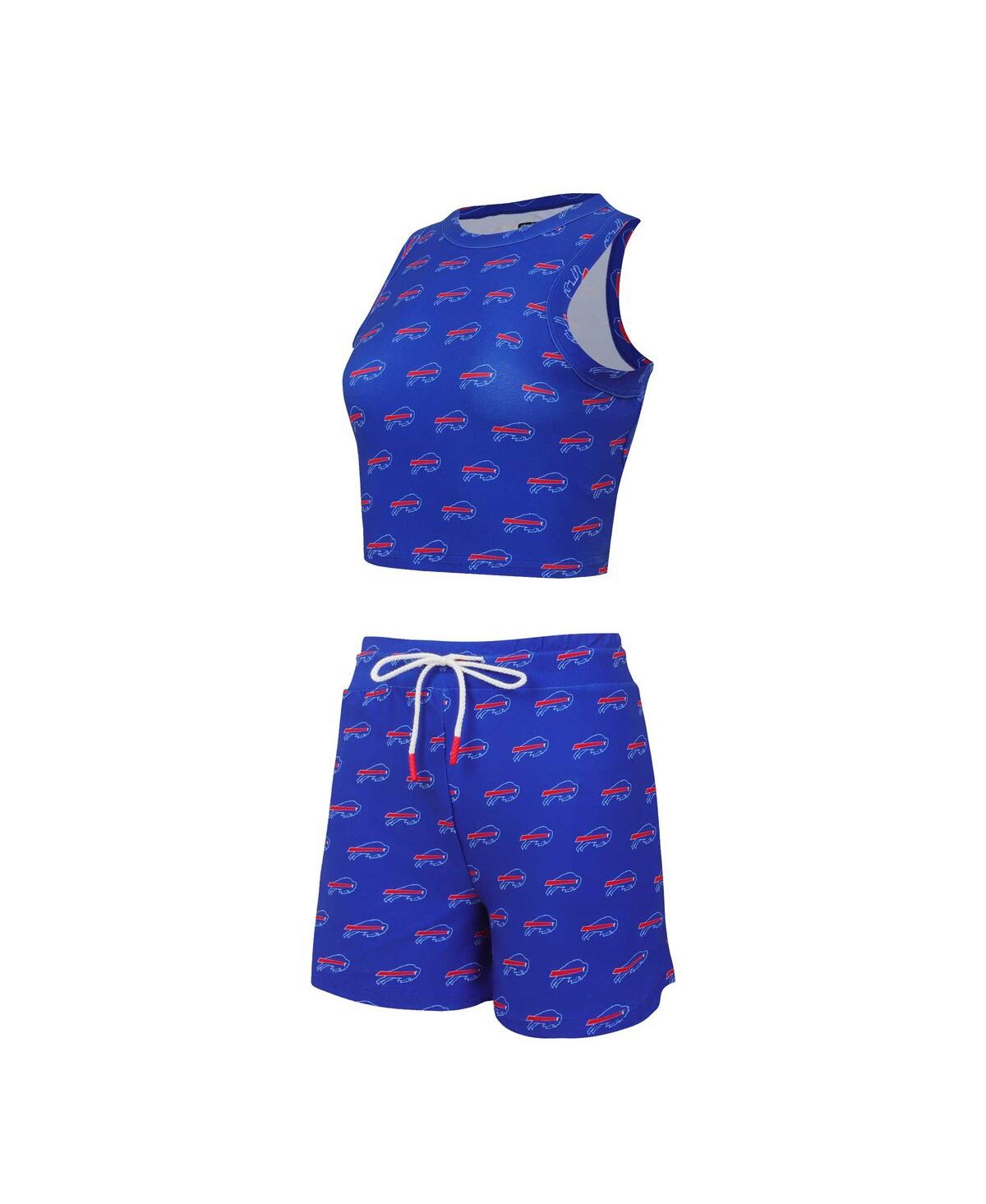 Women's 2-Piece Buffalo Bills Gauge Allover Print Cropped Tank Top and Shorts Sleep Set - Royal