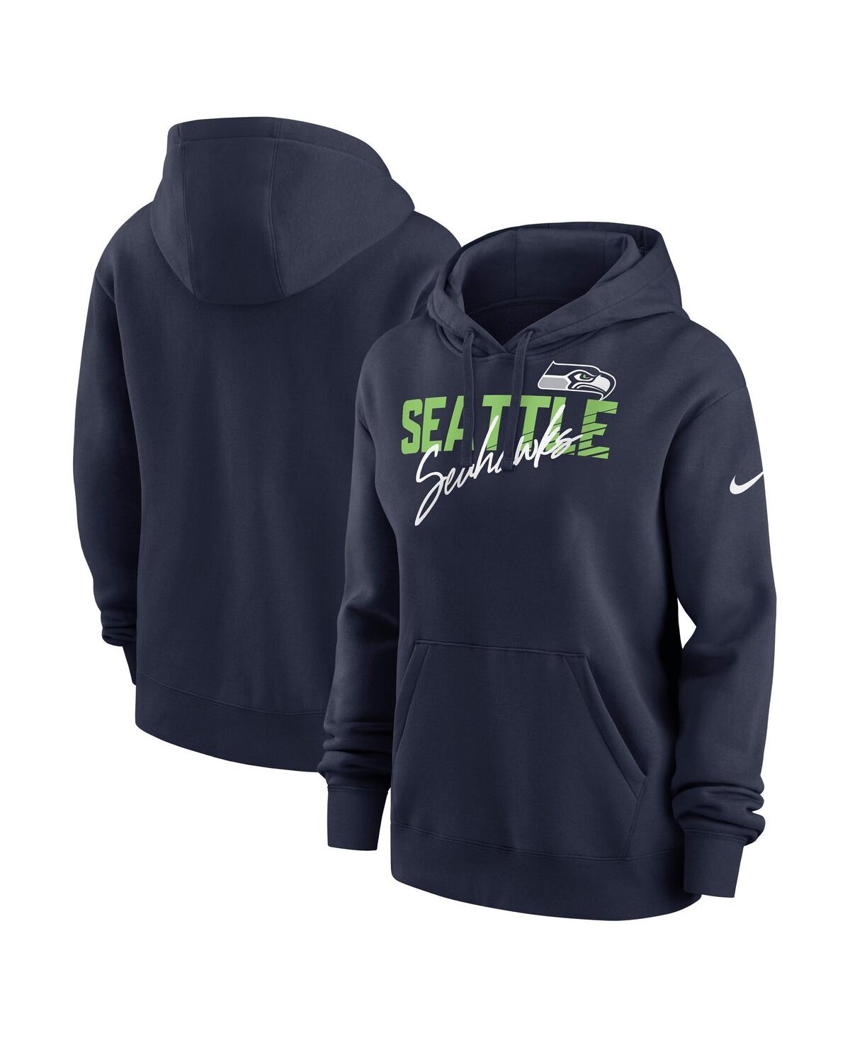 Women's College Navy Seattle Seahawks Wordmark Club Fleece Pullover Hoodie - College Navy