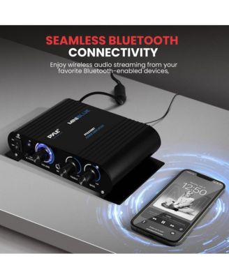 Bluetooth Mini Blue Compact Audio Amplifier - Aux Input, Push-Type Terminals, Includes Power Adapter, 90 Watt Amp