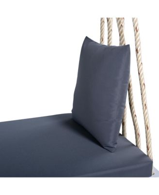 Patio Wooden Swing Chair, Hanging Porch Swing Bench with Cushion&Pillows, 10.8Ft Hemp Ropes for Garden,Backyard, Lawn,White