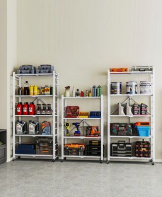5-Tier Foldable Storage Shelves, Metal Storage Rack with Wheels and Hooks