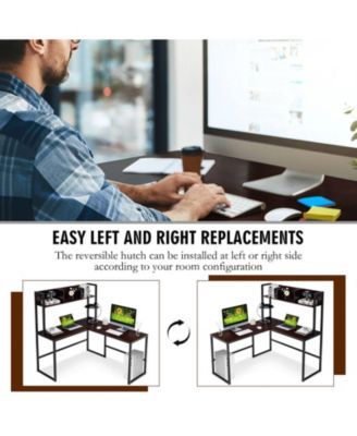 Industrial L-Shaped Desk Bookshelf 55 Inch Corner Computer Gaming Table
