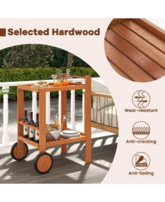 2 Tier Rolling Serving Cart with Wine Bottle Holders and 2 Rubber Wheels