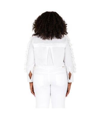 Plus Size Ruffled Poplin Button-Up Shirts