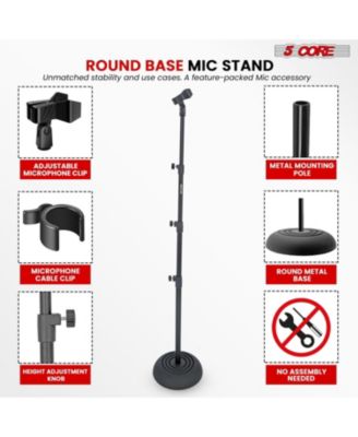 5Core Mic Stand Pair Floor Adjustable Universal Heavy Duty Microphone Stands Round Base Soporte De micrA fono - MS RBP 3T 2PCS