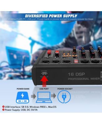 3-Channel Audio Mixer With USB Interface, Built-in FX Processor, MP3 Player, XLR & 6.35 Jack Connectors