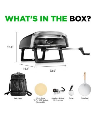 360° Portable Pizza Oven with Rotating Pizza Stone, Rain Cover, Regulator, and Hose