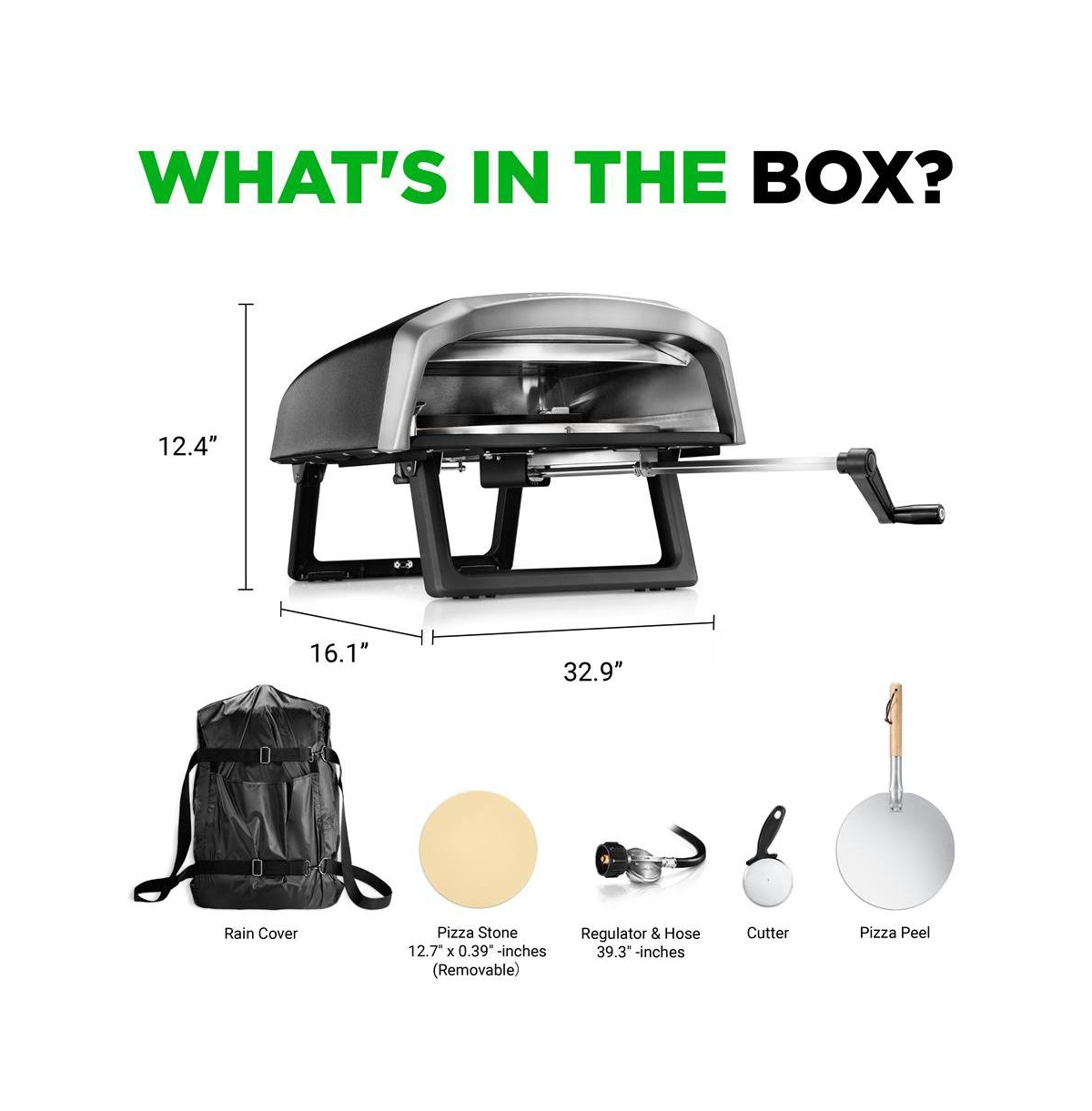 NutriChef Portable Pizza Oven with Rotating Pizza Stone, Rain Cover, Regulator, and Hose – Suitable for Outdoor & Indoor Use (Black)