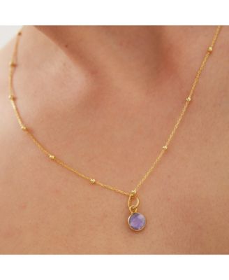 Amethyst Round Pendant Necklace With Beaded Chain in Sterling Silver