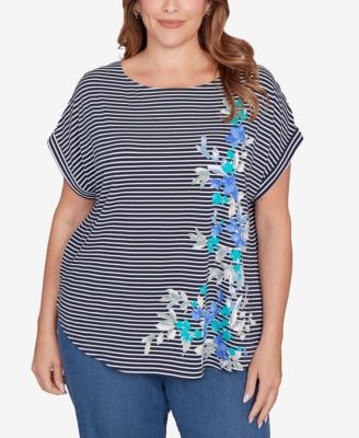 Plus Size Floral Stripe Jersey Top