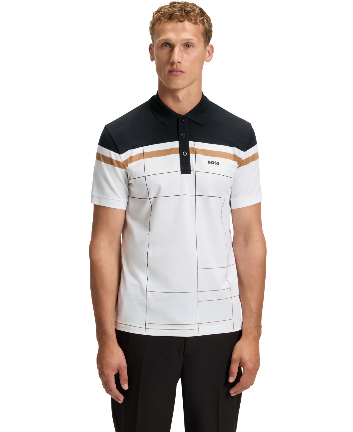 Boss by Hugo Boss Men's Quick-Dry Stretch Cotton Slim-Fit Polo Shirt - White