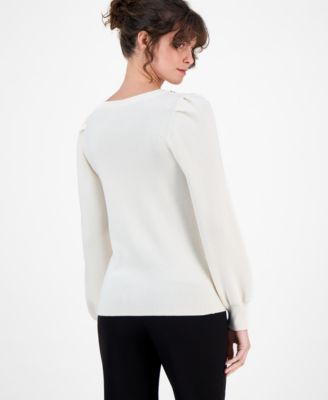 Women's Embellished Puff-Sleeve Sweater