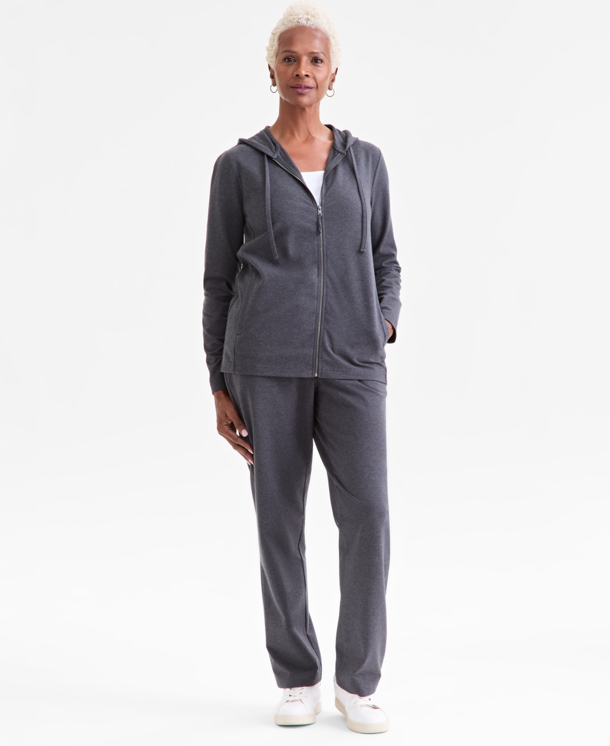 Style & Co Women's Zip-front Hooded Sweatshirt, Created For Macy's In Gray