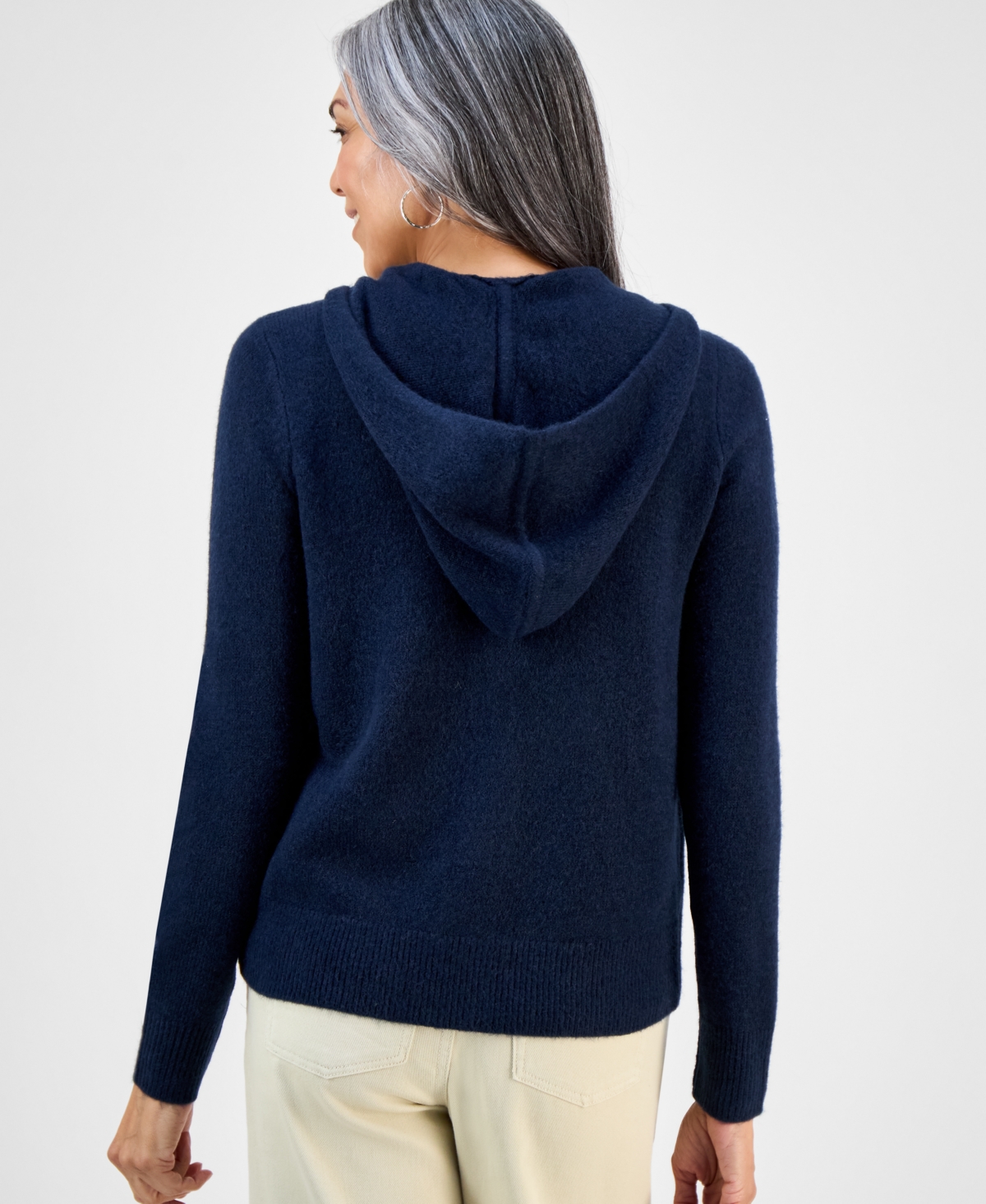 Style & Co Petite Zip-front Hooded Sweater, Macy's Exclusive In Blue